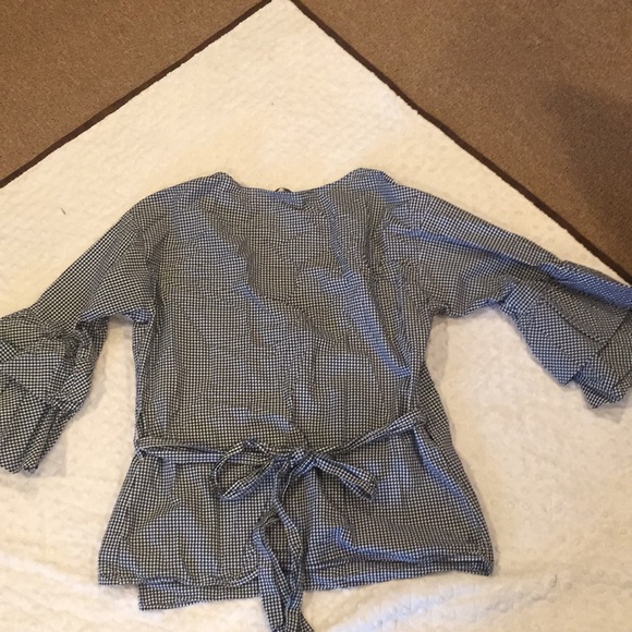 Ann Taylor LOFT Black and White Wrap/Tie Blouse - Picture 2 of 5